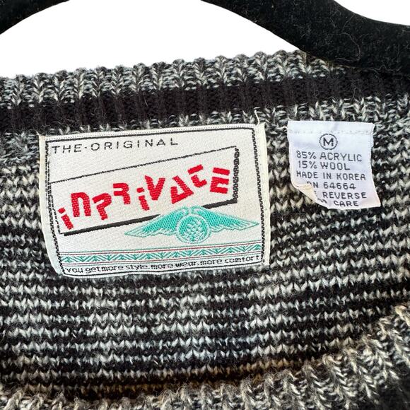 VTG Knit Wool Pullover Sweater Mens M Grandpa Tribal Cosby Grunge Chunky 80s - Picture 6 of 8